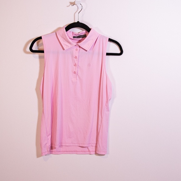 G/Fore Women's Lightweight Collared Sleeveless Polo Golf Pickleball Shirt Pink - Picture 1 of 3